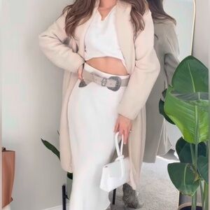 2-Piece Set Elegant Cozy White Knit Sweater Dress Minimalist Normcore Preppy